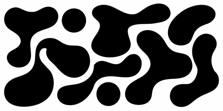 Abstract organic black blobs and shapes on a white background seamless pattern