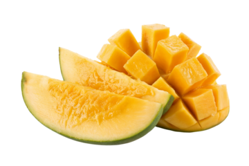Freshly cut mango pieces, perfect for summer . Isolated on transparent background, png