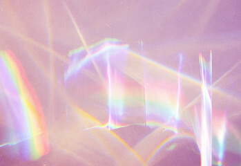 Soft pink abstract light refractions with iridescent rainbow prisms, ethereal glow and geometric reflections, conveying creativity, inspiration, tech design for a futuristic mood