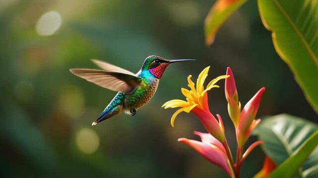 Kolibri und tropische Bl&uuml;ten