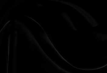 Black gray satin dark fabric texture luxurious shiny that is abstract silk cloth background with patterns soft waves blur beautiful.
