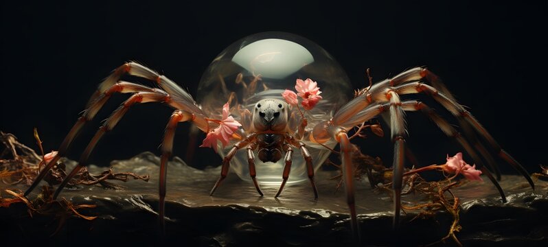 A spider , a small creature made of glass that is sitting in the palm of your hand ,generative AI - Powered by Adobe