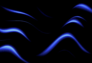 Abstract blue neon ribbons flow across a dark background with futuristic lighting curves and glossy texture, vivid electric lines ideal for technology themed backgrounds and art