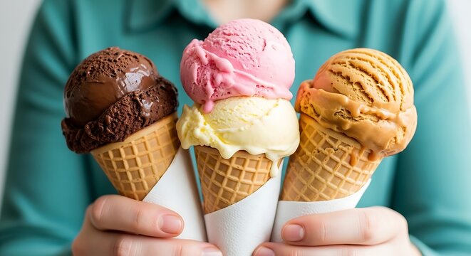 Three delicious ice cream cones held together