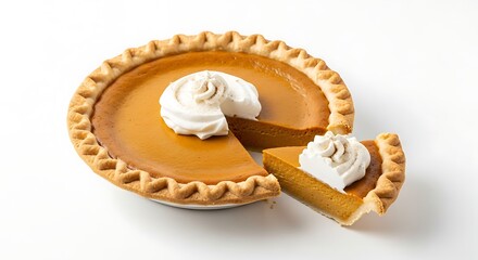 Delicious pumpkin pie slice with whipped cream