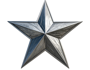 Shiny metallic five-pointed star with textured facets