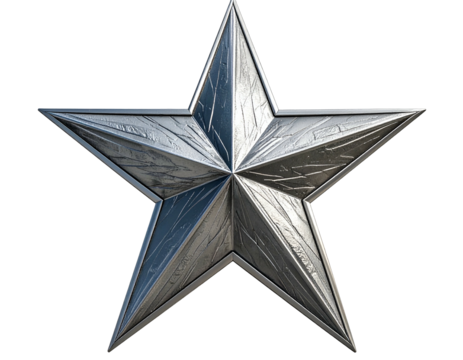 Shiny metallic five-pointed star with textured facets