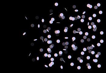 Abstract bokeh lights scattered across a deep black background create a festive, dreamy glow with soft pink and purple highlights, ideal for celebration imagery and modern design