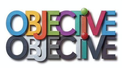 3D colorful typography of the word Objective on white background