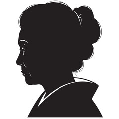 Elegant Profile Silhouette of a Mature Woman in Traditional Attire