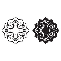 Symmetrical Floral Design Element in Outline and Solid Black Graphic Styles