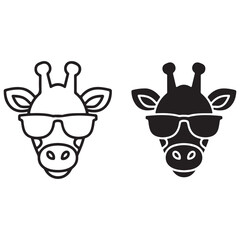 Cute Giraffe Wearing Sunglasses, Line Art and Silhouette Style