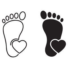 Minimalist Human Foot and Heart Icon Set in Outline and Silhouette Styles
