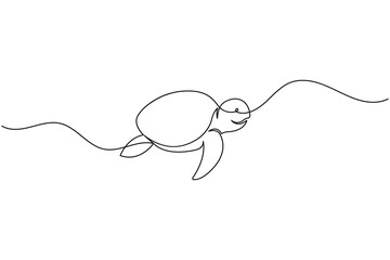 Sea turtle single line art aquatic animal concept design