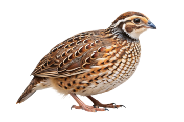 A detailed close up of a northern bobwhite quail with intricate feather patterns isolated on transparent background