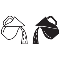 Stylized Black and White Pitchers Pouring Liquid, Featuring Outline and Solid Fill Styles