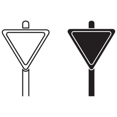 Inverted Triangle Give Way Road Sign Outline and Silhouette Icons