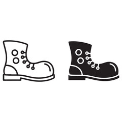 Icon Set of Laced Boots, Outline and Silhouette