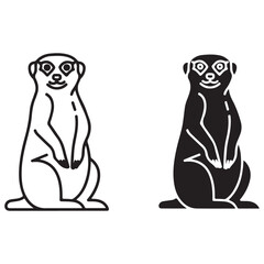 Cute Meerkat Outline and Silhouette Icons Standing Upright