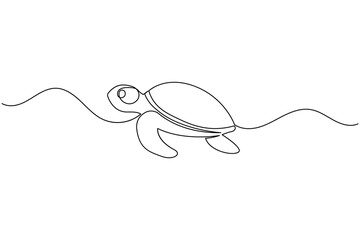 Sea turtle single line art aquatic animal concept design