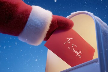 Santa mailing a Christmas letter on a snowy night
