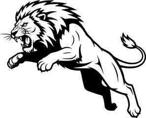 Obraz premium angry lion in a jump line art silhouette vector illustration 