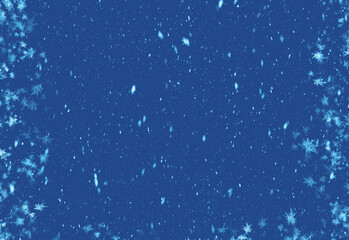 Gentle winter snowfall over a blue backdrop with scattered snowflakes drifting through a calm night sky, creating a serene seasonal atmosphere ideal for festive travel imagery