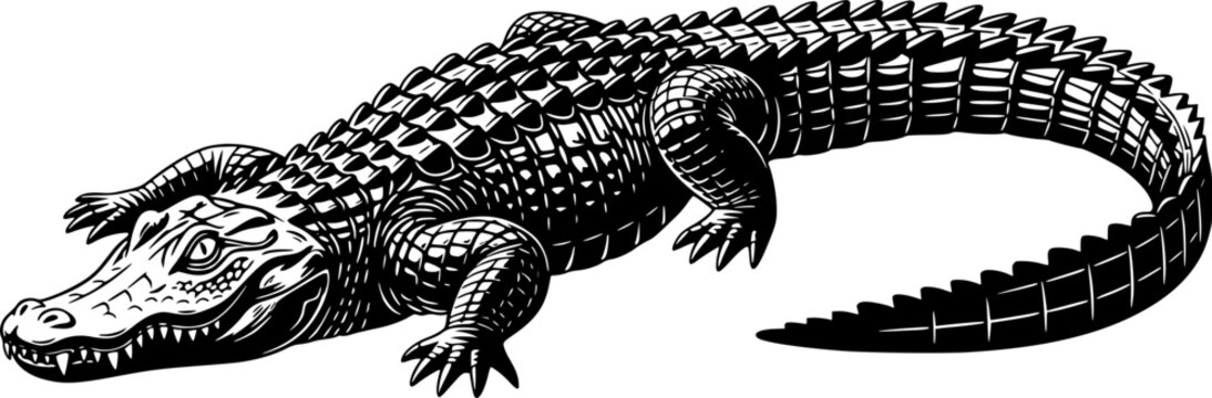Silhouette of a powerful and mysterious alligator against a clean white backdrop vector illustration

