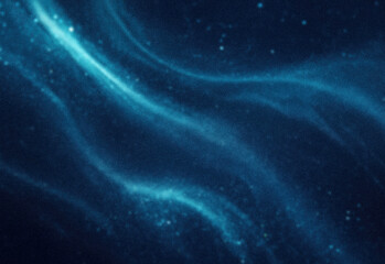 Abstract scene with flowing blue light trails across a dark starry background, creating a graceful cosmic ribbon of energy and motion for futuristic technology and design projects
