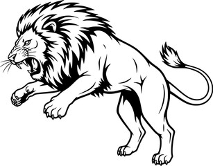 Obraz premium angry lion in a jump line art silhouette vector illustration 