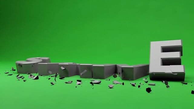 Conceptual animation of a word strive crumbling symbolizing perseverance and determination in