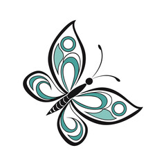 Stylish Decorative Butterfly Silhouette with Teal Pattern