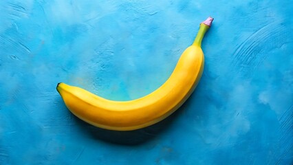 Single yellow banana on a textured blue background