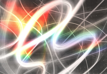 Vibrant abstract light trails swirl over a dark background, neon ribbons in motion capturing energy, color contrast, and dynamic digital artistry for modern design projects