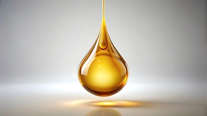 Golden oil droplet suspended in air with light reflection