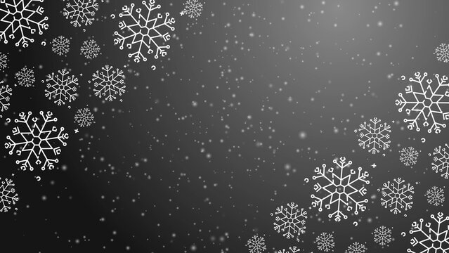 Doodle christmas snow outline seamless pattern with particles adorning a bright dark repeating background.