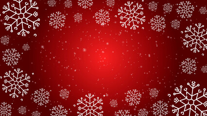 Doodle christmas snow outline seamless pattern with particles adorning a bright red repeating background.
