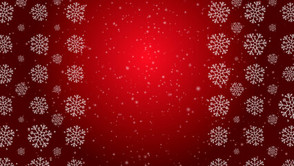Doodle christmas snow outline seamless pattern with particles adorning a bright red repeating background.