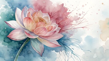 Watercolor Painting of a Lotus Flower with Delicate Petals