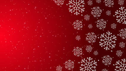 Doodle christmas snow outline seamless pattern with particles adorning a bright red repeating background.