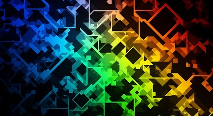 “Futuristic 3D cubes glowing with rainbow neon light, tech abstract geometric pattern.