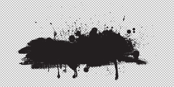 Punk sponge stamps, splatter sprinkles texture. Grunge paint stroke design. Horizontal Halloween frame border 