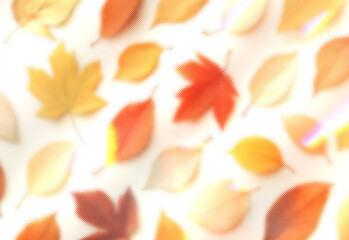 Softly blurred autumn leaves in warm oranges, yellows, and reds create a cozy seasonal backdrop ideal for nature, travel, or lifestyle themes on a bright light background