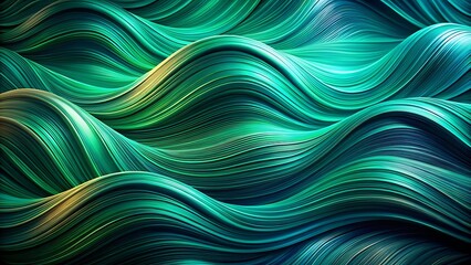 Abstract flowing waves of emerald green and gold textures