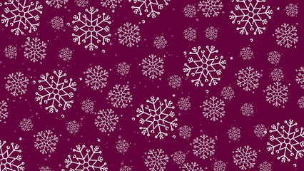 Doodle christmas snow outline seamless pattern adorning a bright pink repeating background