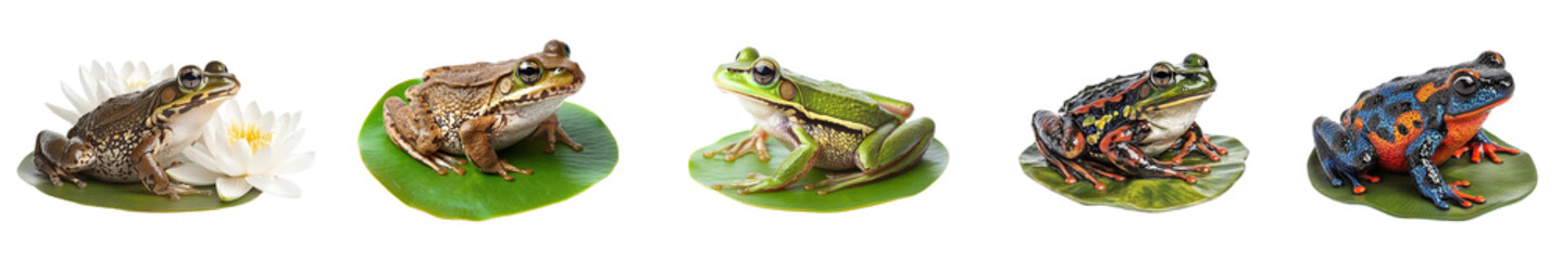 Fototapeta premium Frogs on lily pads transparent background 