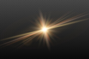 Obraz premium Large light-golden star on a dark checkered background, with red rays, strong flares, glow effects and bold shining beams.
