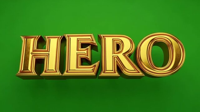 Dynamic Hero Text Animation Loop with Golden Metallic Style and Green Screen Background, perfect