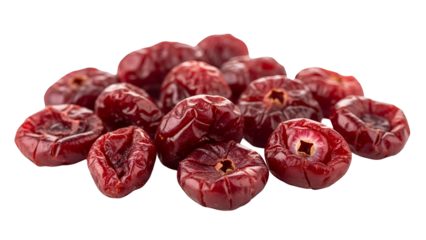 Pile of Dried Cranberries on Transparent Background Food Photography High Angle View Close Up Studio Shot with Detailed Texture