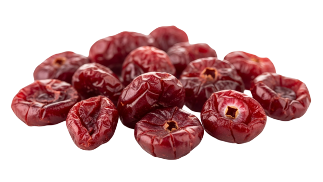 Pile of Dried Cranberries on Transparent Background Food Photography High Angle View Close Up Studio Shot with Detailed Texture
